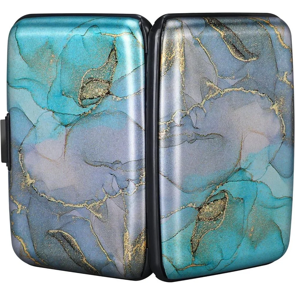 Wallet Credit Cards Holder Blue Purple Marble - Picture 3 of 7